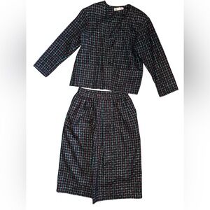 Tailor Sport Vintage 1980s Two Piece Skirt Suit Blazer Set Wool Blend